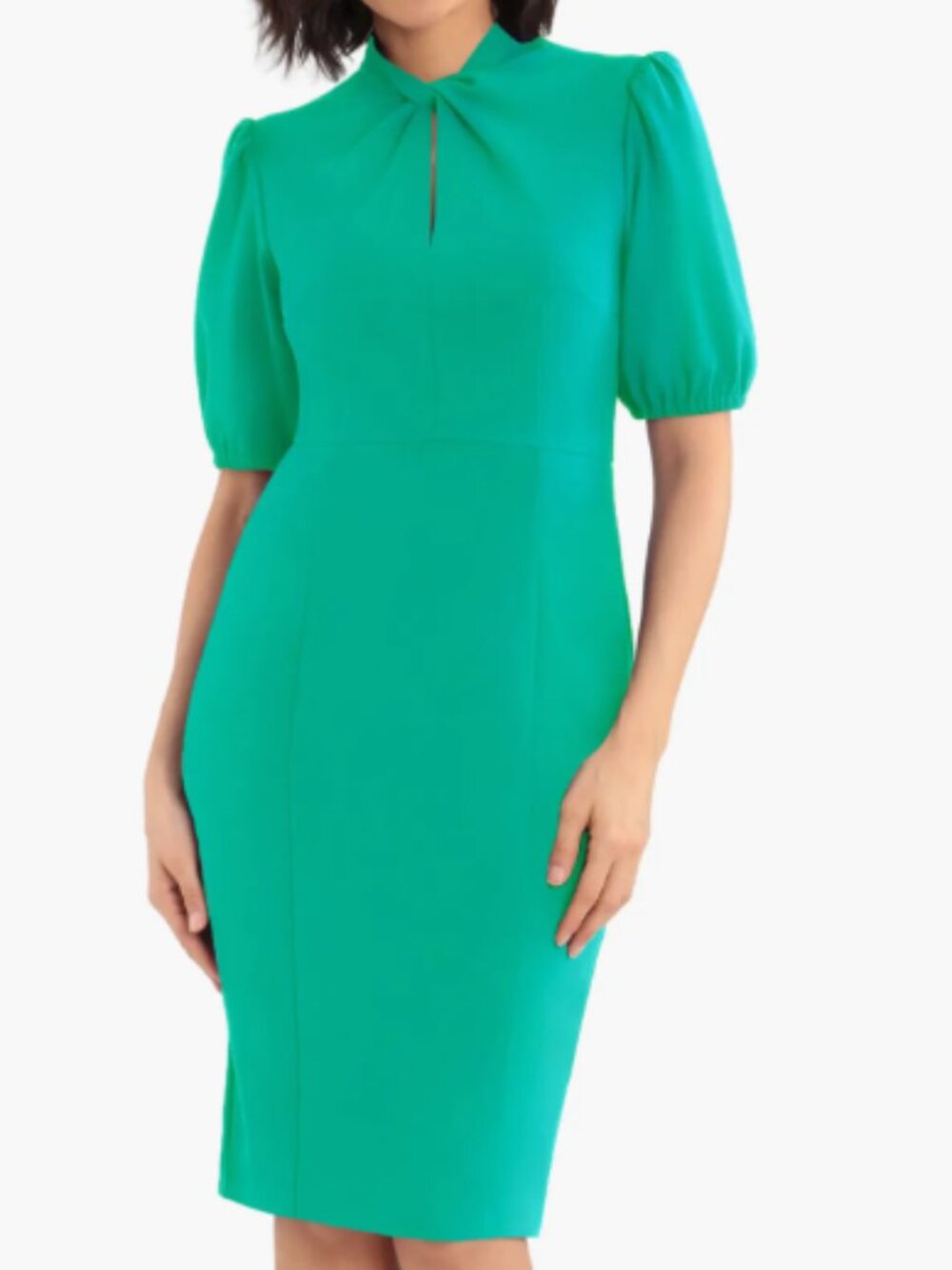 Donna Morgan Twisted Keyhole Puff Sleeve Sheath Dress - Green